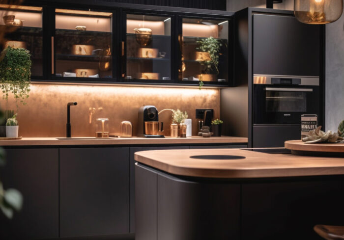 Elegant modern kitchen with stainless steel appliances generated by AI